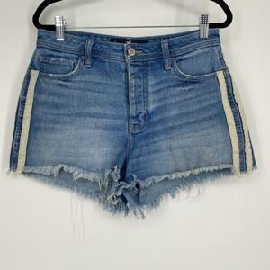 Hollister High Rise Boyfriend Jean Short Size 28 Vintage Stretch Side Stipe Blue